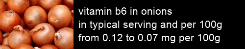 vitamin b6 in onions information and values per serving and 100g